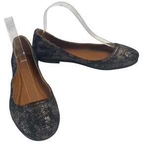 FRYE Carson Ballet Flat In Silver Black Leather Size 7.5